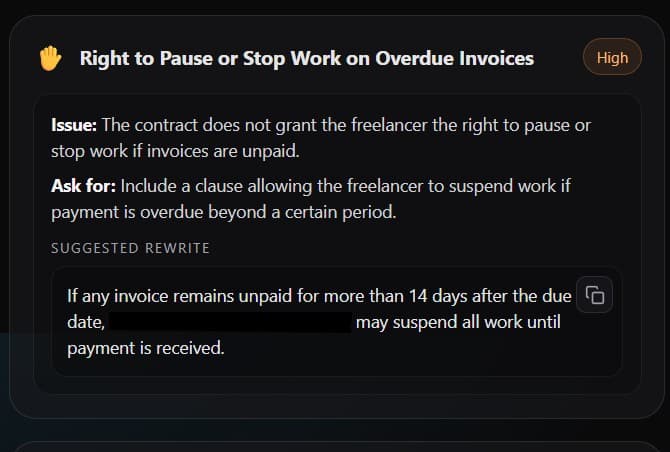 Flagged clause with rewrite suggestion